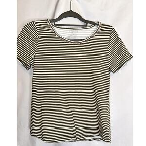 Talbots Petite M Cotton Striped Tee Pom-Pom Trim Neckline New Short Sleeve Shirt